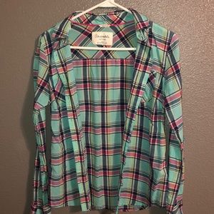 aeropostal bright blue and pink flannel